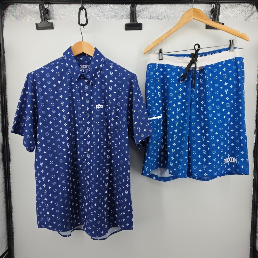 Dixxon Flannel Co The Bougie Swim Trunks & Shirt Set Blue Large Shorts 34x11"